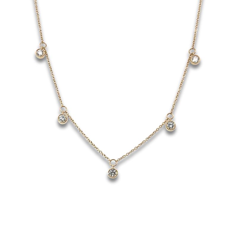 5 Round Diamond Dangle Necklace, 0.90ct