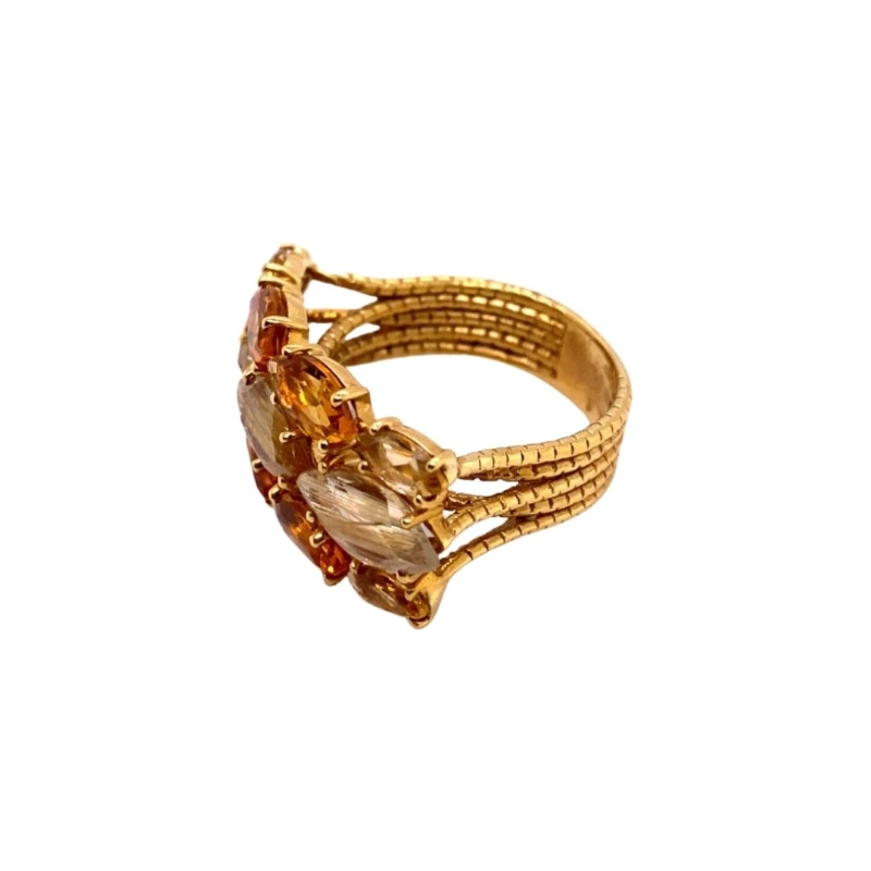 Brazilian Boutigue Wide 3 Row Rutilated Quartz And Citrine Ring, 18kt - Image 2