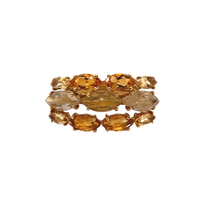 Brazilian Boutigue Wide 3 Row Rutilated Quartz And Citrine Ring, 18kt
