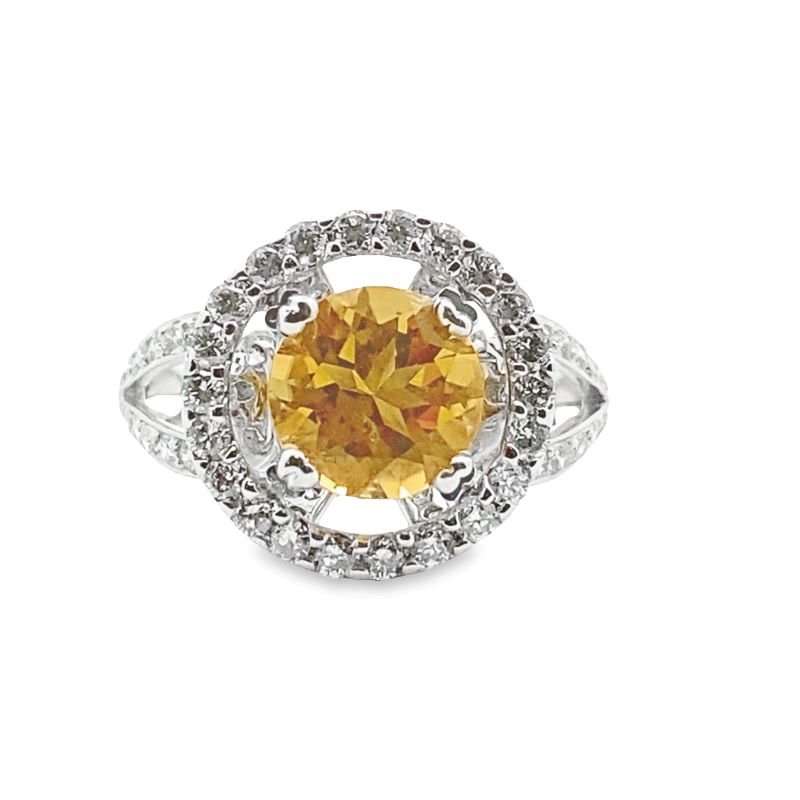 1.50ct Citrine with 1.00ctw Diamond Halo Ring, 18kt