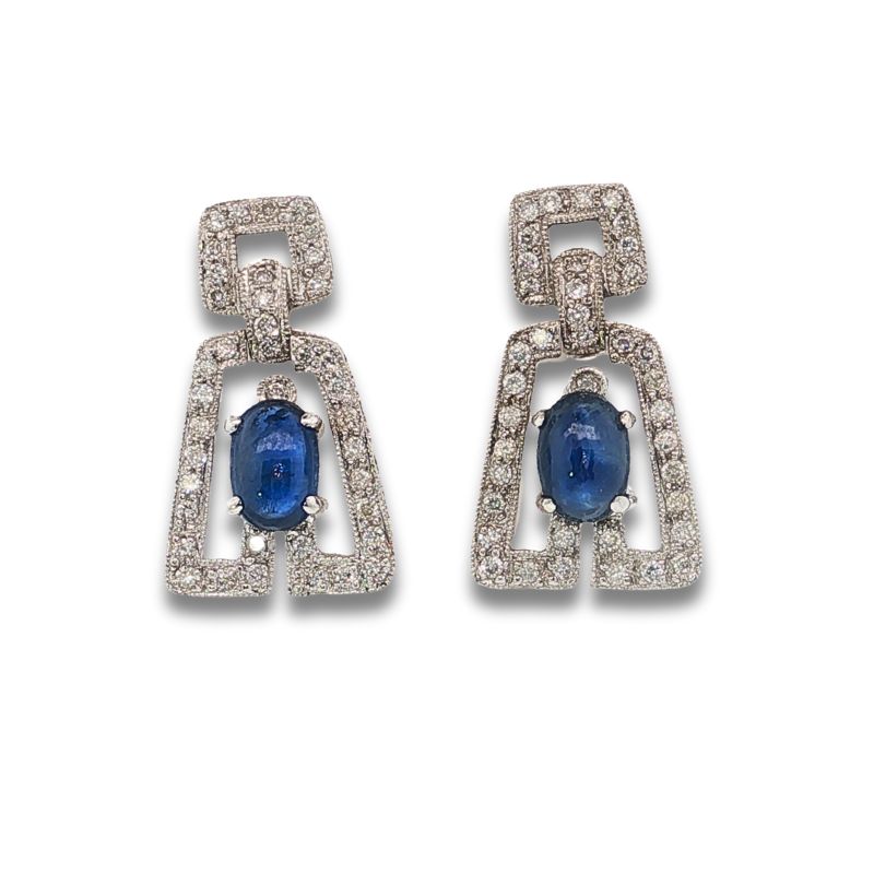 2.25ctw Cabachon Oval Sapphire and 0.60ct Diamond Pave Drop, 14kt