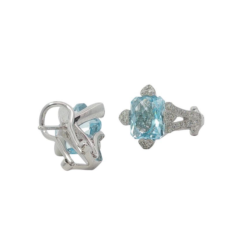 10.50ctw EC Sky Blue Topaz and 0.33ctw Diamond Floral Drop, 18kt - Image 2