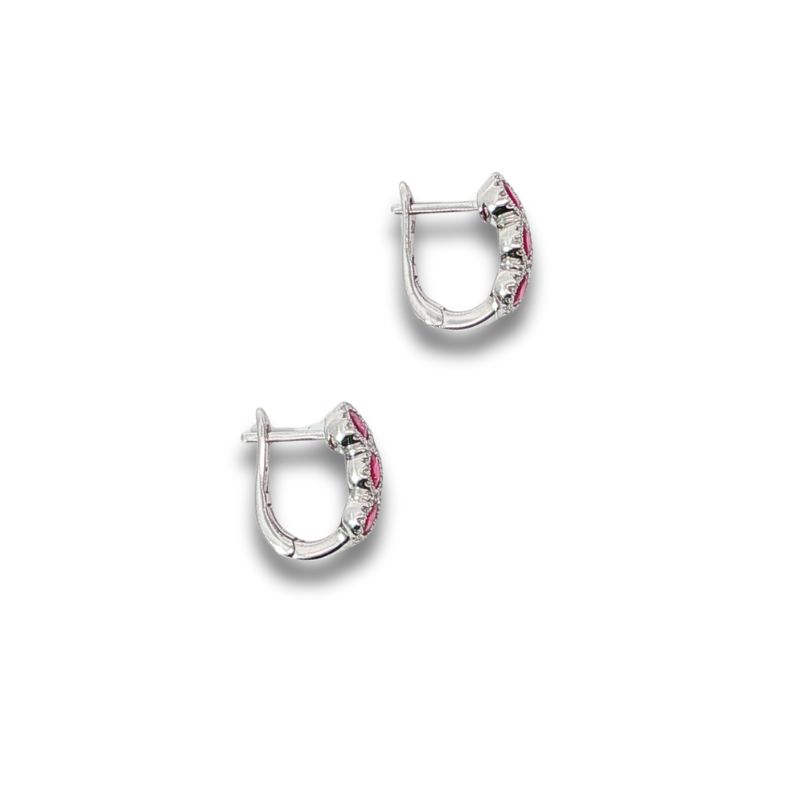 Serj & Sons 1.50ctw Oval Ruby With Diamond Frame Huggies, 18k White - Image 2