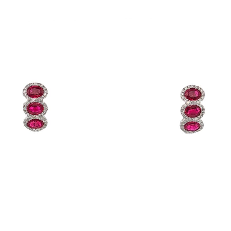Serj & Sons 1.50ctw Oval Ruby With Diamond Frame Huggies, 18k White
