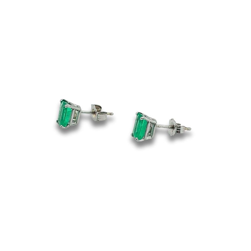6x4 Prong Set Green Emerald Cut Stud Earrings, 14kt - Image 2