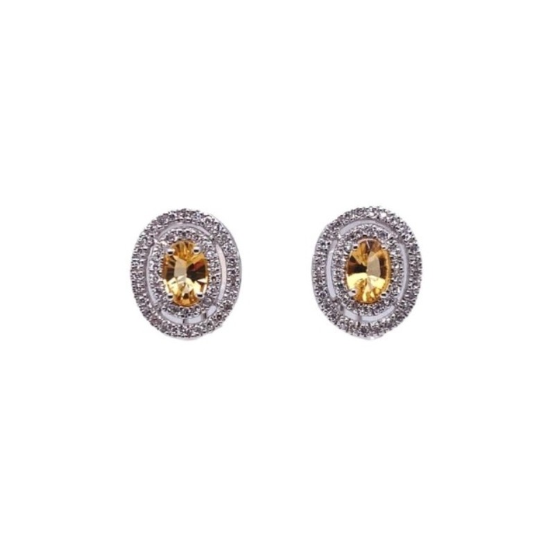 Double Diamond Halo and Citrine Center Studs, 14kt