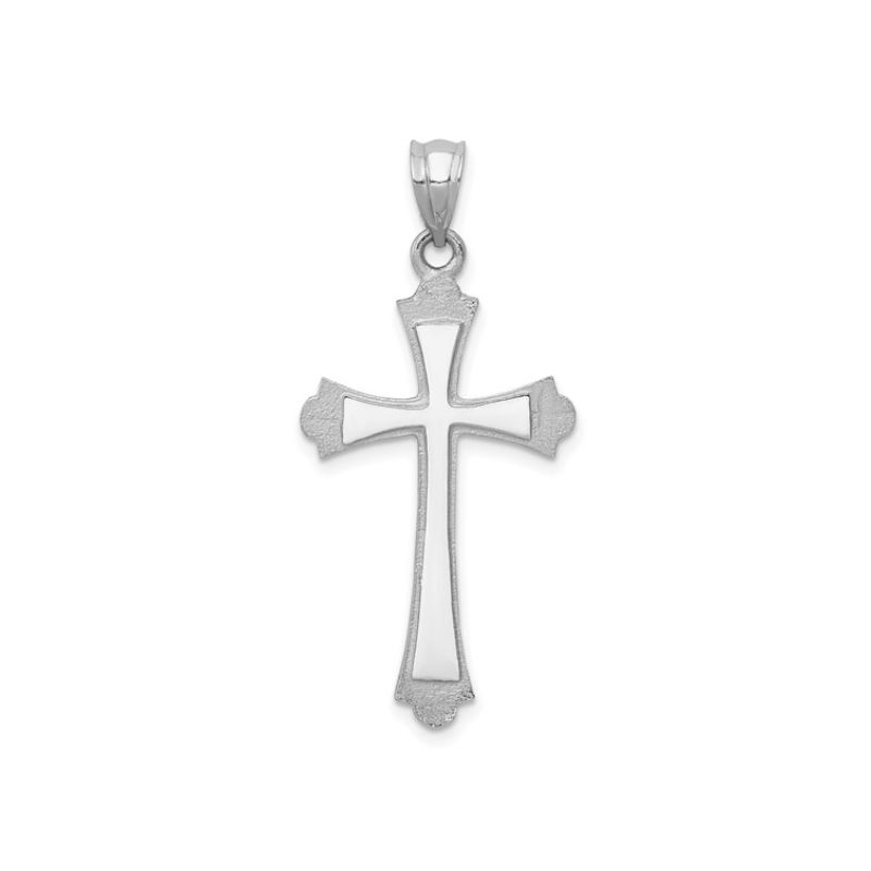 Medium Polished and Hammered Cross, 14kt White Gold