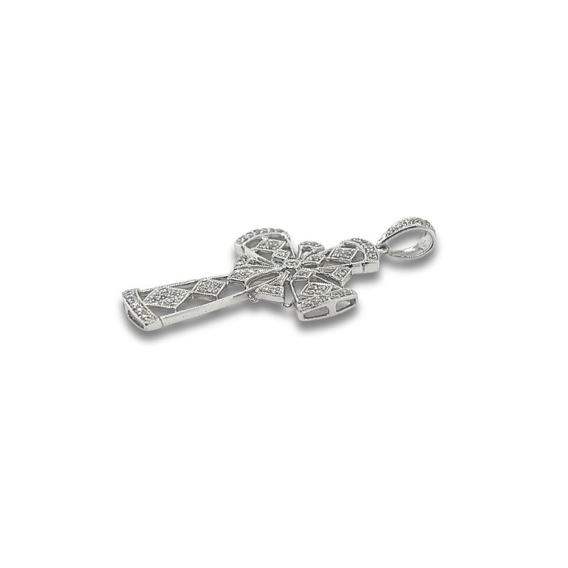 Medium Size Open Design Pave Cross, 14kt White - Image 2