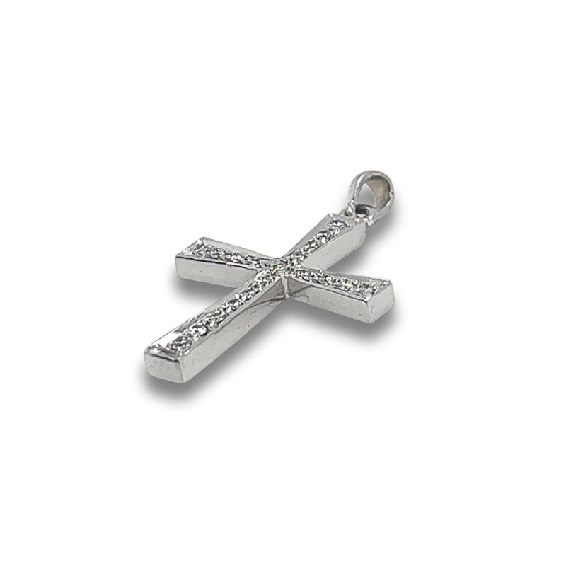 Midsize Graduating 0.50ct Pave Set Diamond Cross, 14kt White - Image 2