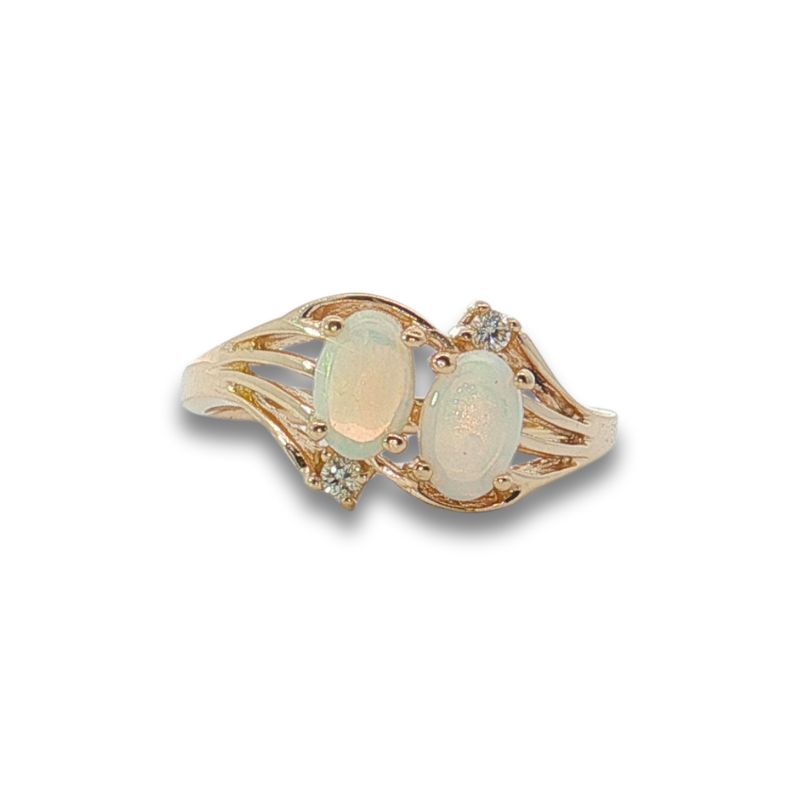 Double Opal with Diamond Ring, 14kt Yellow