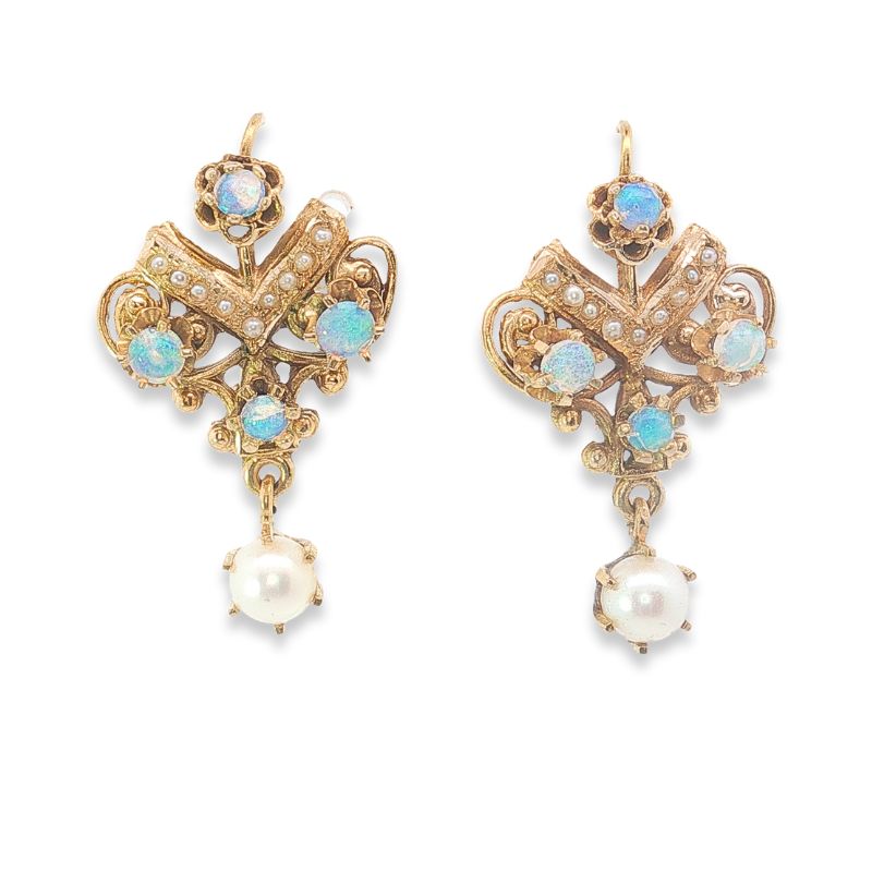 Vintage Pearl and Opal Earrings, 14kt