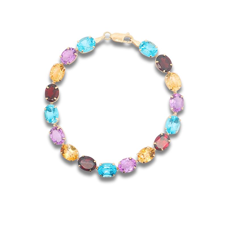 Vintage 9x7mm Oval Rainbow Bracelet, 10kt Yellow