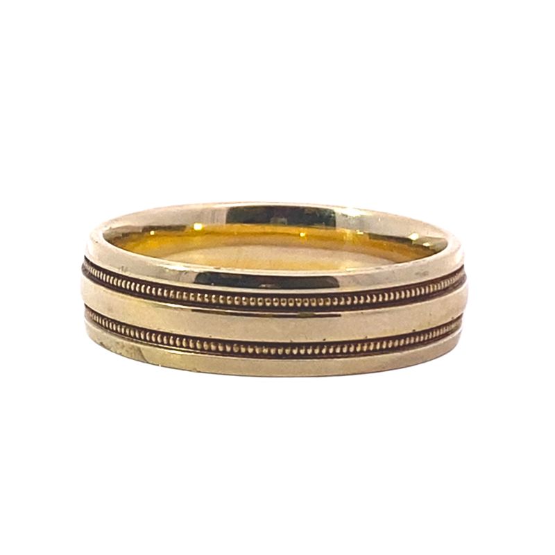 6mm Double Milgrain Gents Wedding Band, 18kt Yellow