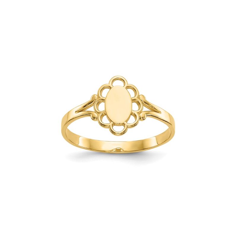 Small Polished Oval Signet Ring with Filigree, 14kt Yellow