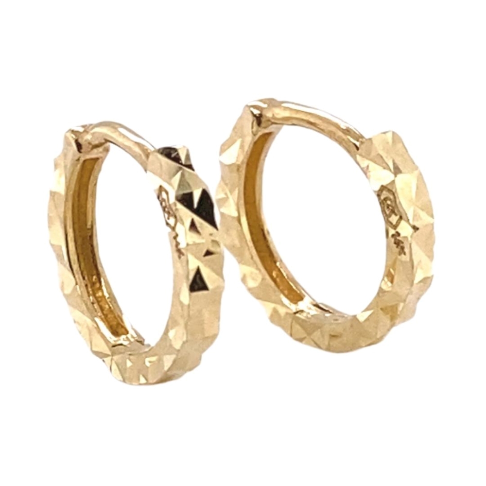 Tiny Diamond-cut textured Huggies, 14kt Yellow