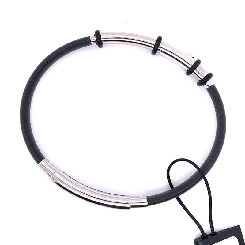 Zancan Men's Rubber Bracelet with Silver Bar REF#ESB012B-B - Image 2