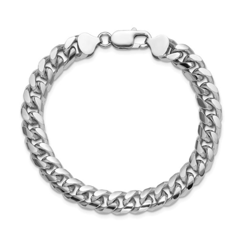 8.5mm Domed with Side Diamond Cut Curb Bracelet, Sterling Silver