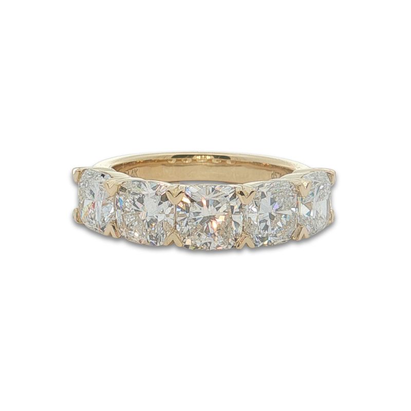 5ct Cushion 5 Stone Band, 14kt