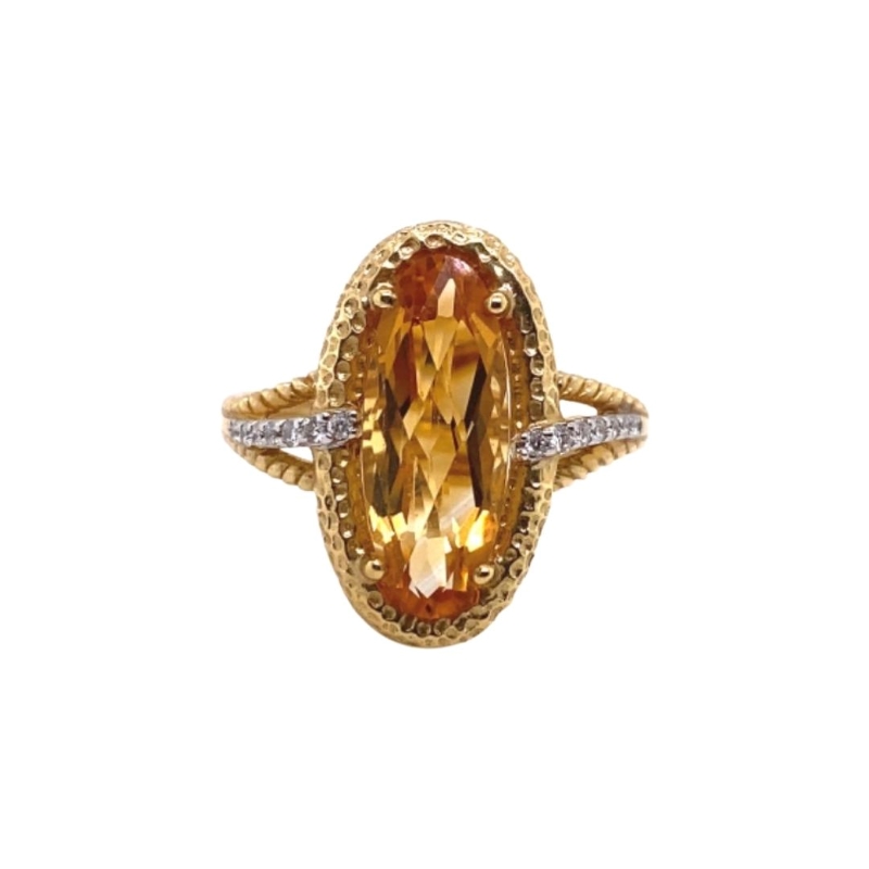 2.50ct Elongated Oval Citrine and Diamond Two-Tone Ring