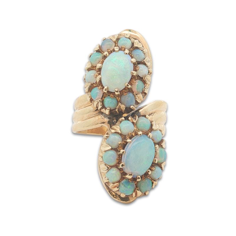 Vintage Large Double Halo Opal Ring, 14kt Yellow