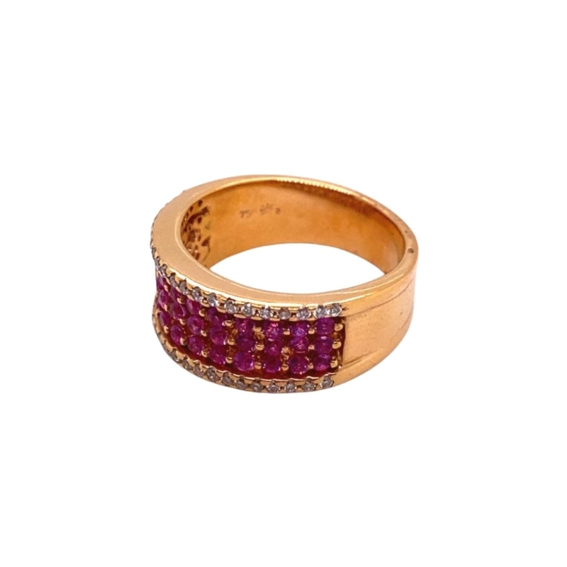 Wide 3 Row Pink Spphire and Diamond Band, 18kt Rose - Image 2