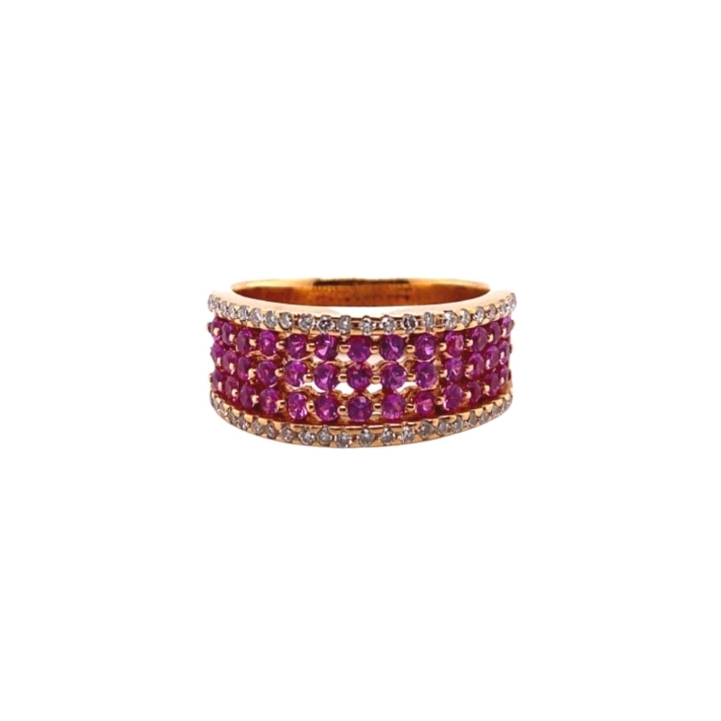 Wide 3 Row Pink Spphire and Diamond Band, 18kt Rose