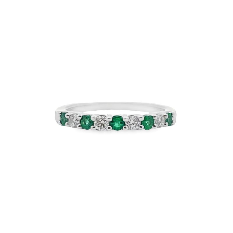Emerald and Diamond Alternating Stackable Band 14KT