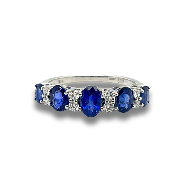 0.25ctw Diamond and 2.00ctw Oval Blue Sapphire Alternating Band, 18kt White