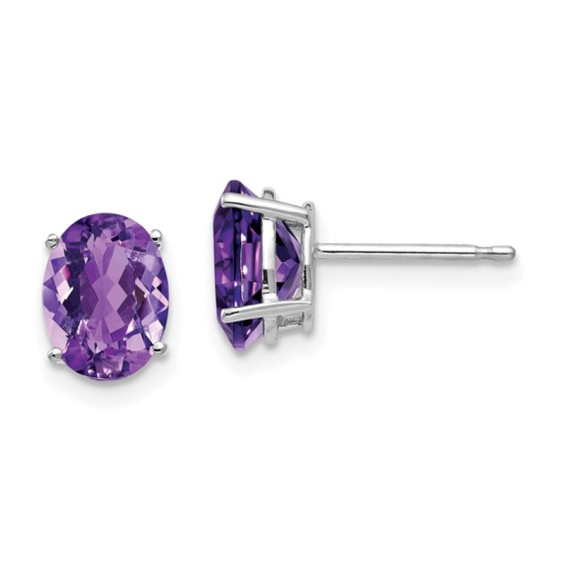 14kt Oval Amethyst Studs, 8x6mm