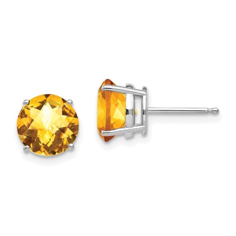 14kt Citrine Checker Stud Earrings, 8mm