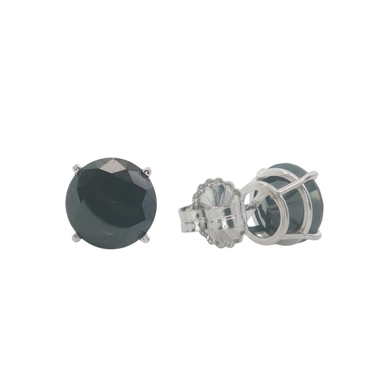10mm Black Onyx Stud Earrings, 14kt White - Image 2