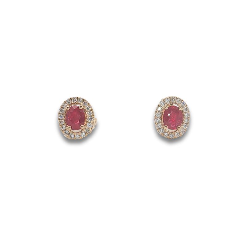 0.40ctw Oval Ruby Diamond Halo Earrings, 14kt Yellow