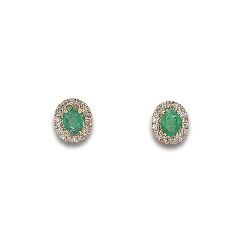 0.40ctw Oval Emerald Diamond Halo Earrings, 14kt Yellow