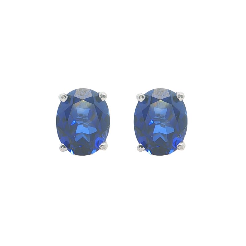 10x8mm Oval Lab Grown Blue Sapphire Studs, 14kt White