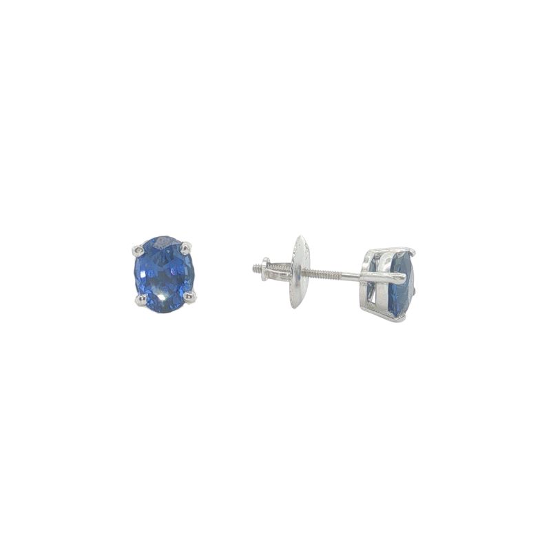 1.5ct Oval Blue Sapphire Studs Earrings, 14kt White - Image 2