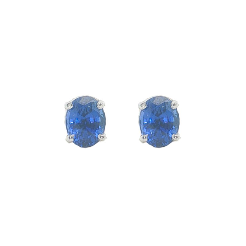 1.5ct Oval Blue Sapphire Studs Earrings, 14kt White