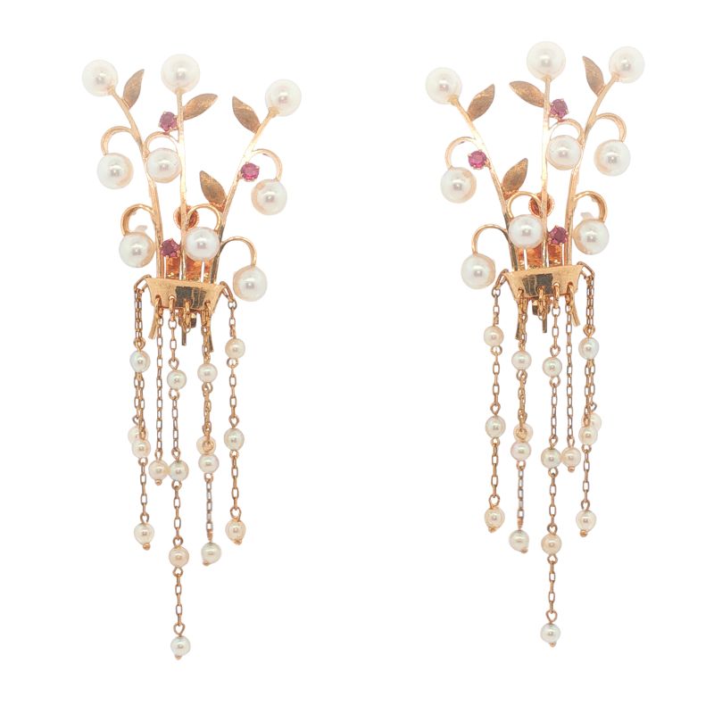 Vintage Large Pearl Drop Clip Ons, 14kt Yellow