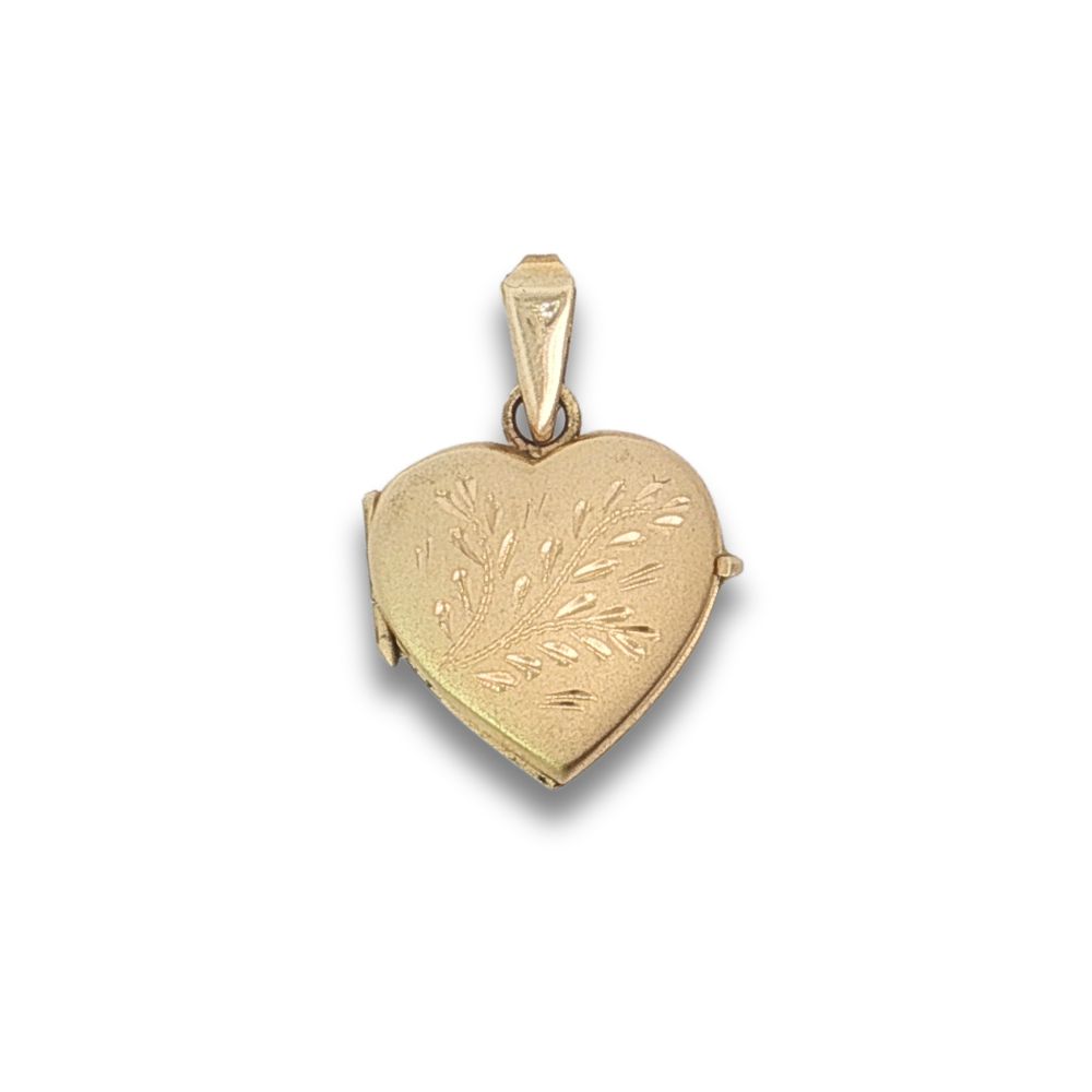 20mm Wide Heart Locket with Floral Pattern, 14kt Yellow