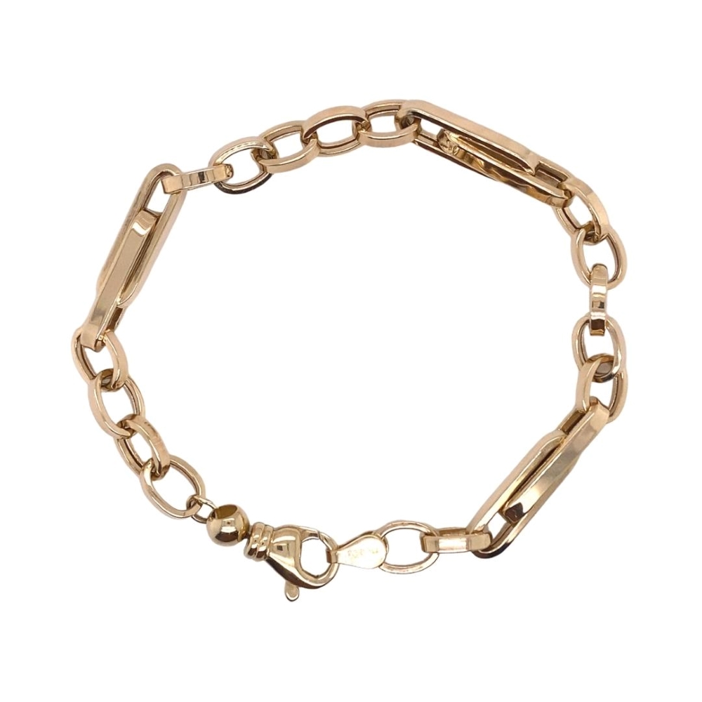 14kt Yellow Gold Hollow Elongated and Small Oval Link Bracelet