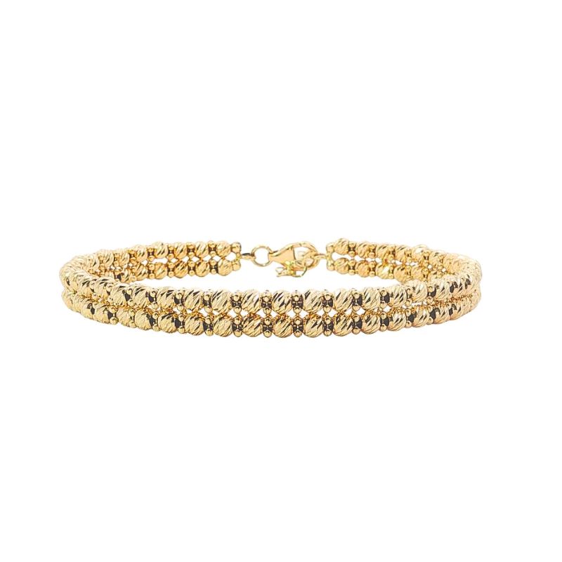 Double Row Diamond Cut Bead Bangle, 14kt Yellow