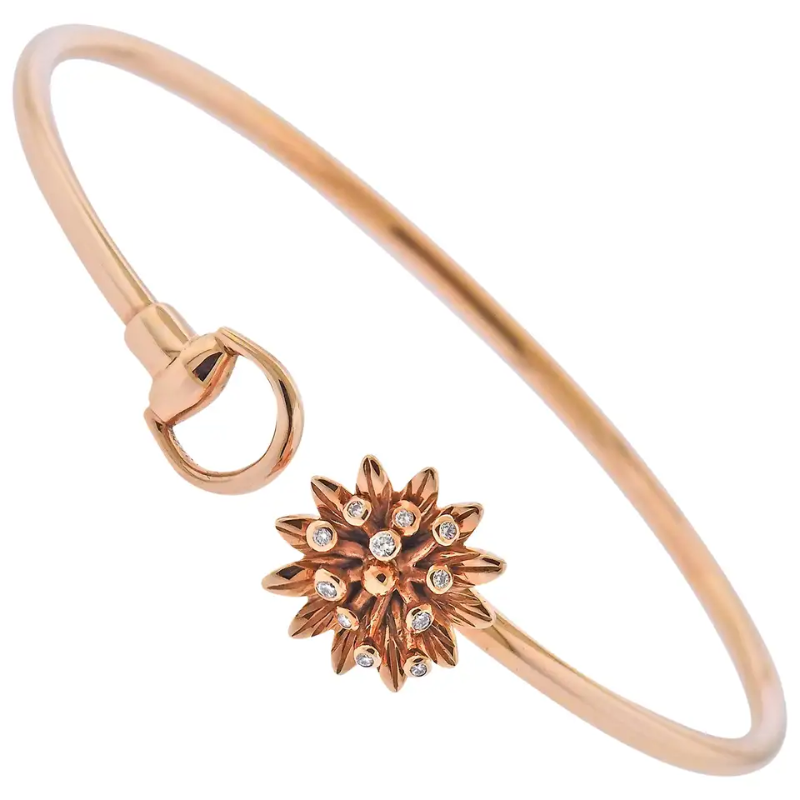 Gucci Flora Rose Gold Flower Diamond Cuff Bracelet, Ref#YBA434441001016, 18kt Rose