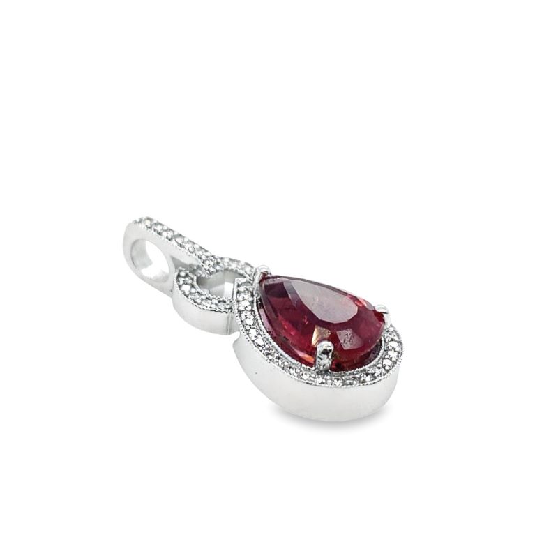 Drop Diamond Halo with PinkTourmaline Center Pendant - Image 2