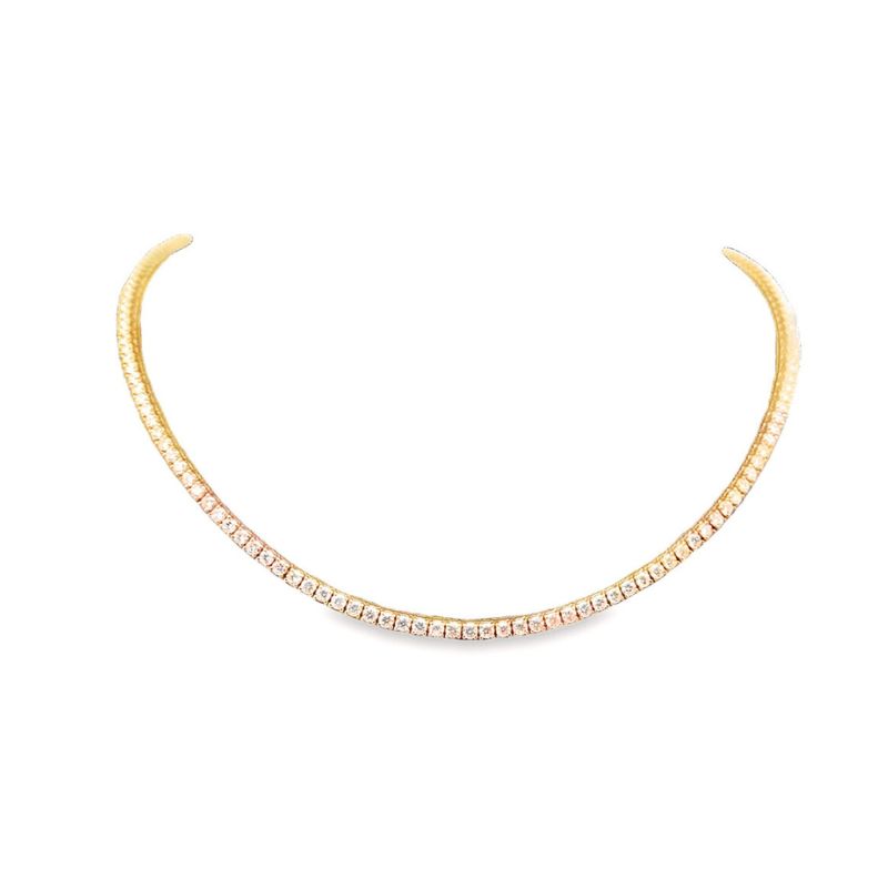 7.5ct Lab Grown Diamond 4 Prong Tennis Necklace, 14kt Yellow