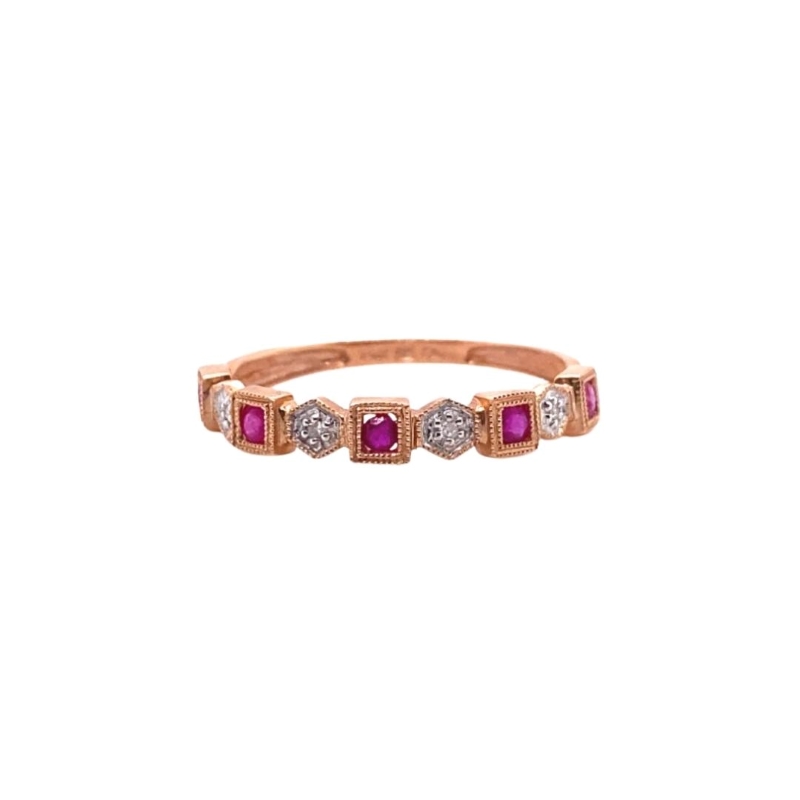Geometric Diamond and Ruby Ladies Stacker Ring