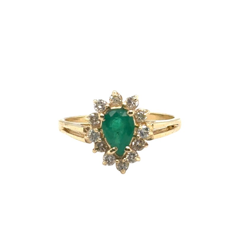 0.75ct Pear Emerald and 0.35ctw Diamond Cocktail Ring, 14kt Yellow