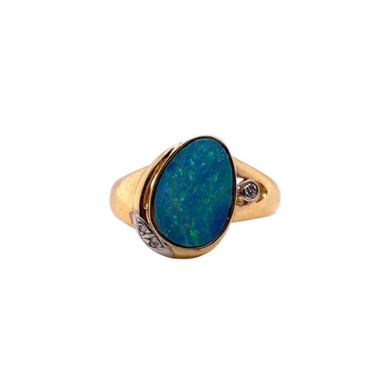 Oval Opal and Mini Diamond Ladies Ring