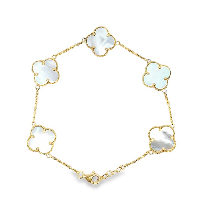 14kt Yellow Gold Clover Bracelet w MOP
