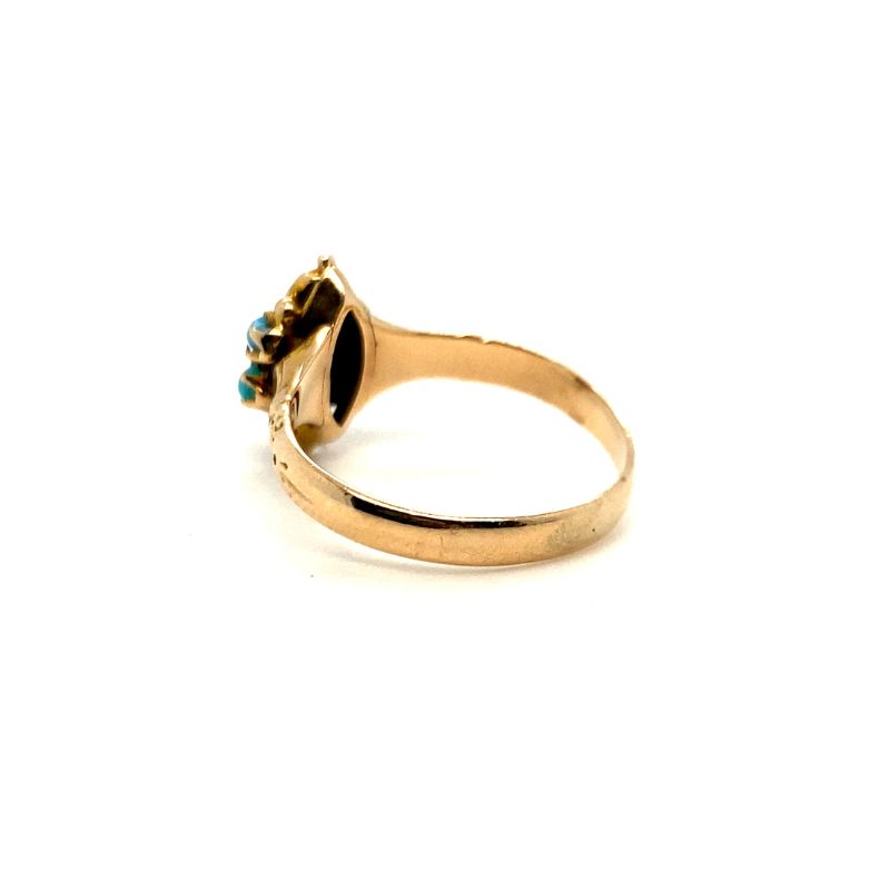 Vintage Pearl and Turquoise Ring, 18kt Yellow - Image 2