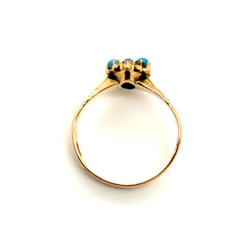 Vintage Pearl and Turquoise Ring, 18kt Yellow - Image 3