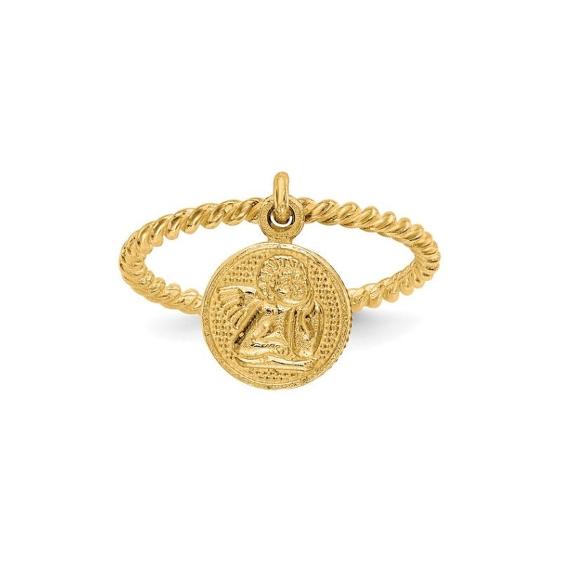 Twist Fashion Ring with Small Angle Dangle Charm, 14kt Yellow